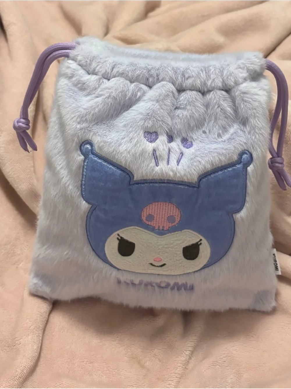 Kuromi Plush Drawstring Pouch in Lavender